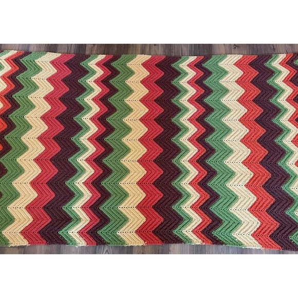 Vintage Retro Boho Afghan 70s Chevron GOLDBERGS TV - Picture 7 of 14